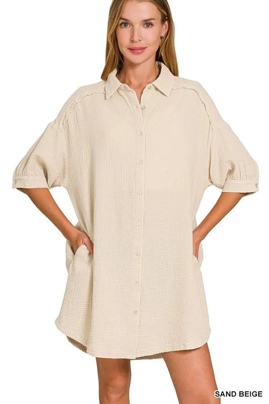 Zenana Satin Button Down Shirt