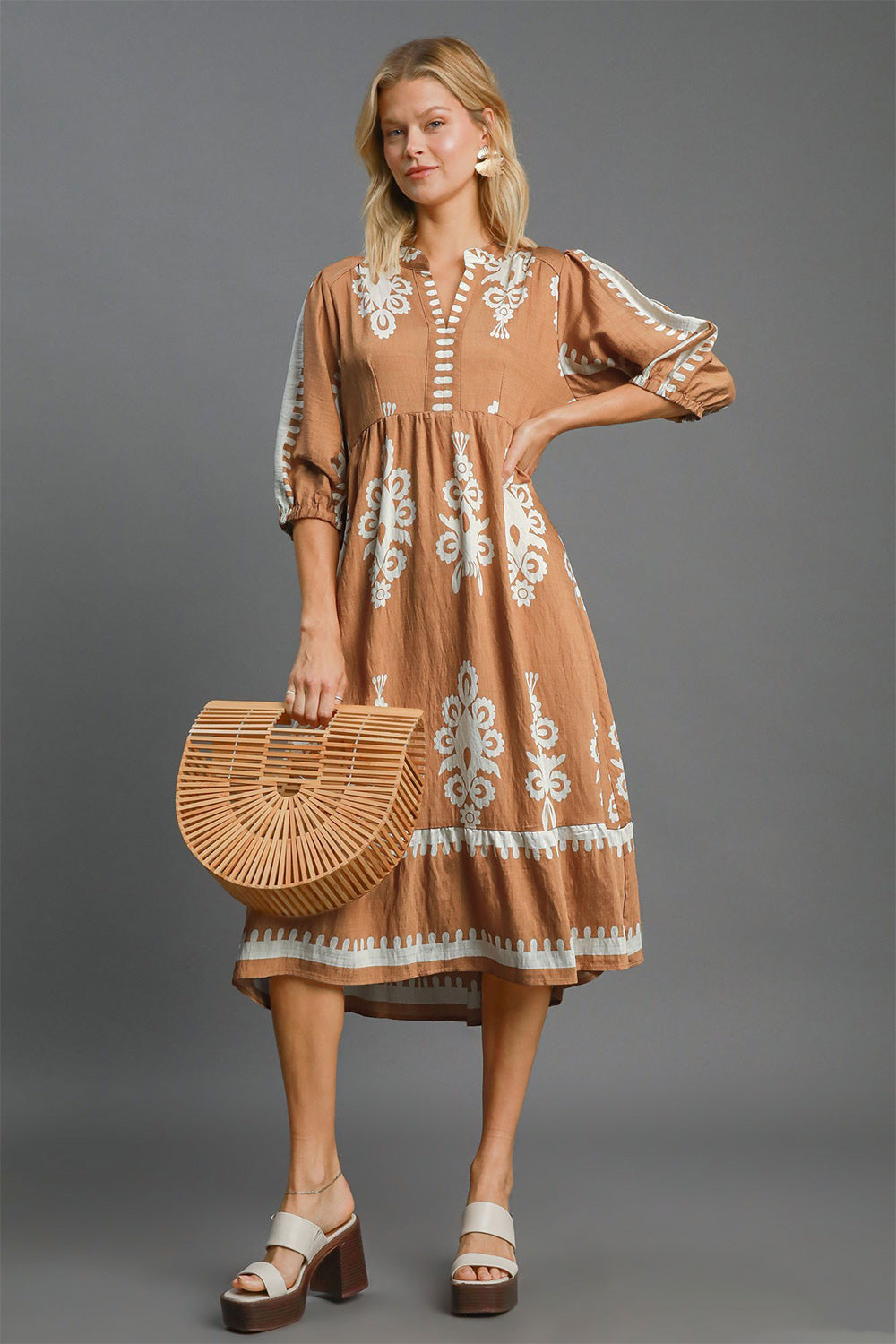 Umgee Full Size Boarder Print Midi Dress Plus Size main image 1
