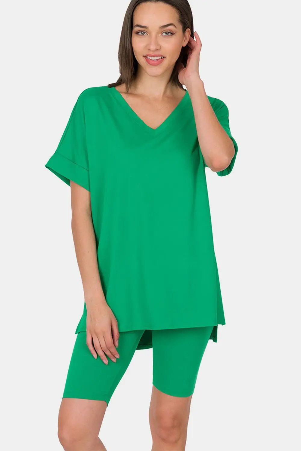 Zenana Cotton Slub Short Sleeve Tee and Pants Set