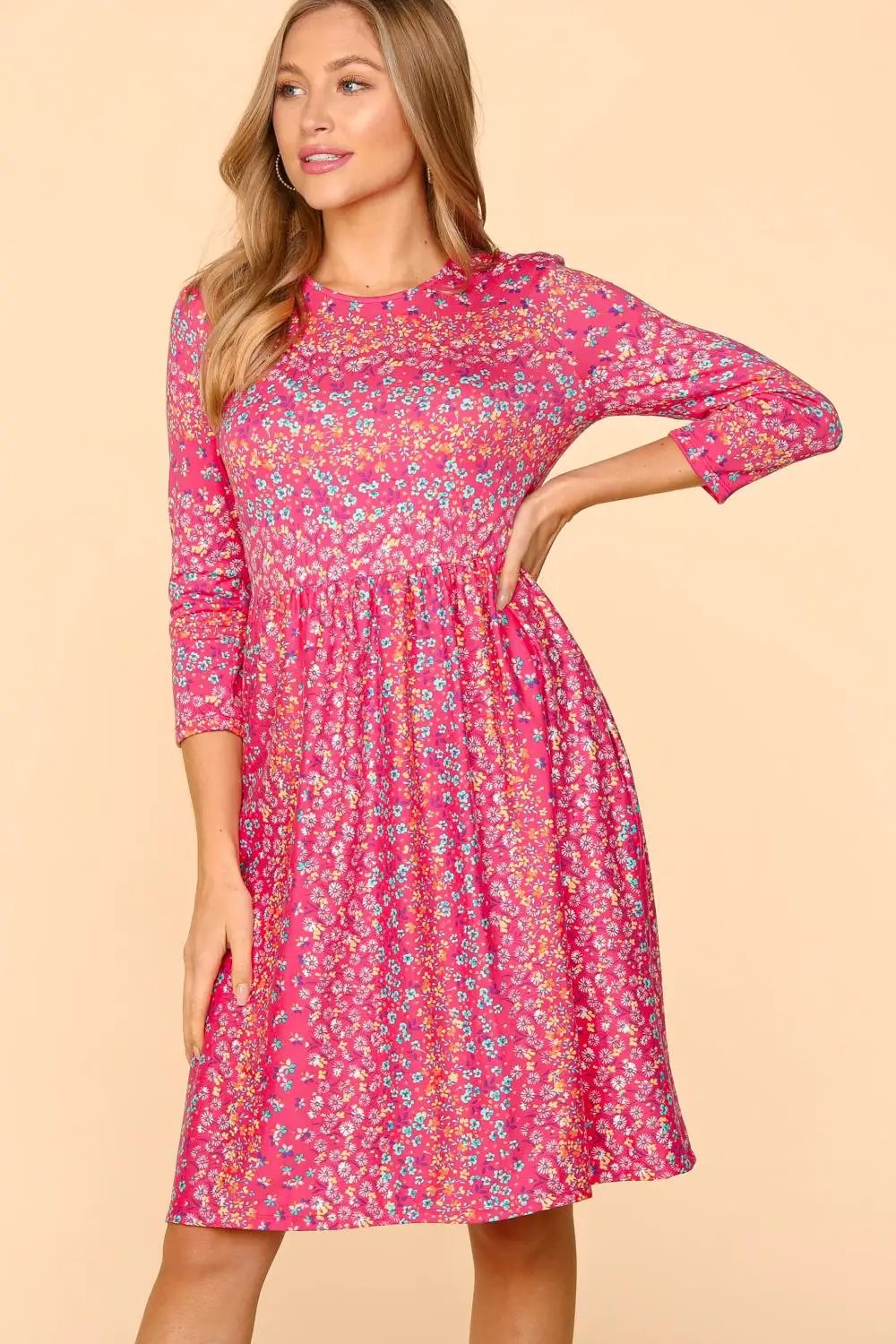 Haptics Floral Square Neck Short Sleeve Dress