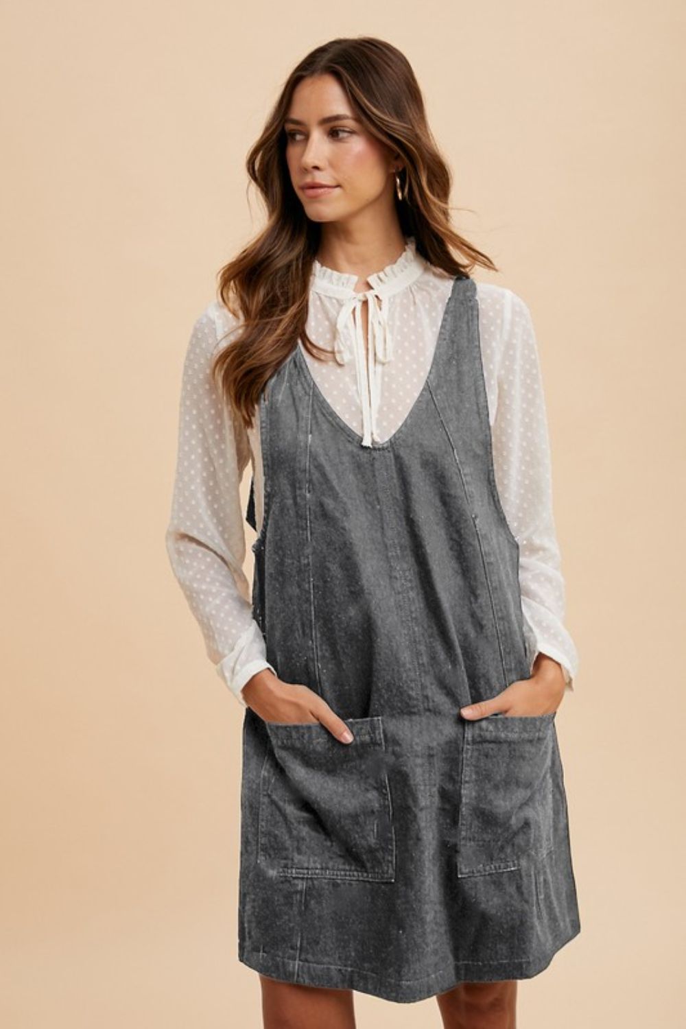 Annie Wear Stretch Ditsy Print Denim Overall Mini Dress main image 1