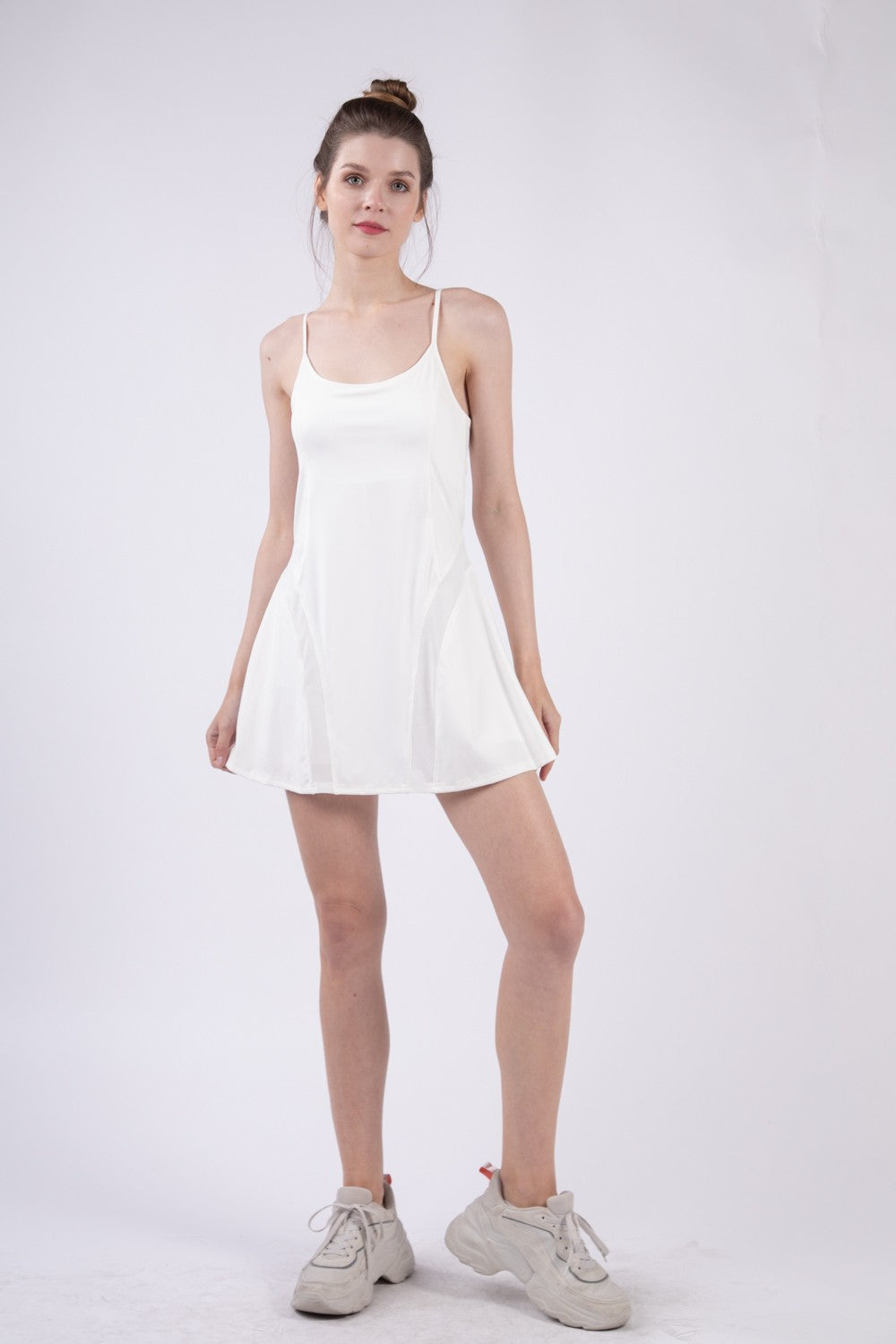VERY J Mesh Detail Tennis Mini Active Dress with Shorts Inside main image 1