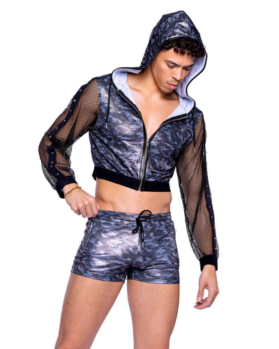 6525 - Shimmer Camouflage Cropped Hooded Jacket - AMIClubwear