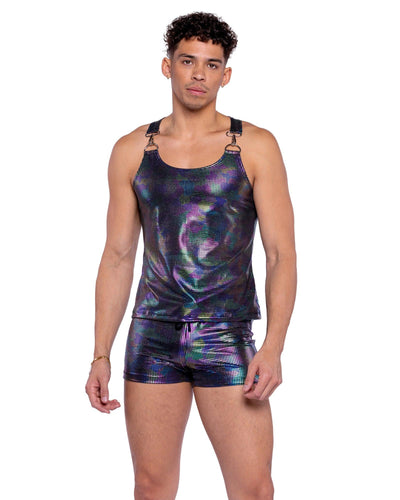 6529 - Rainbow Shimmer Camouflage Tank Top - AMIClubwear