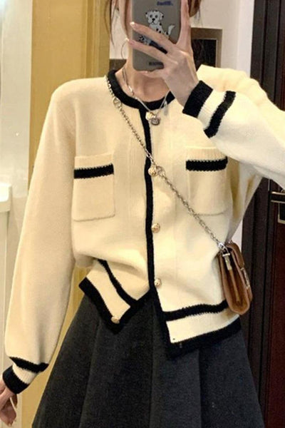 Off White Black Designer Inspired Botton Sweater Cardigan Jacket - AMIClubwear