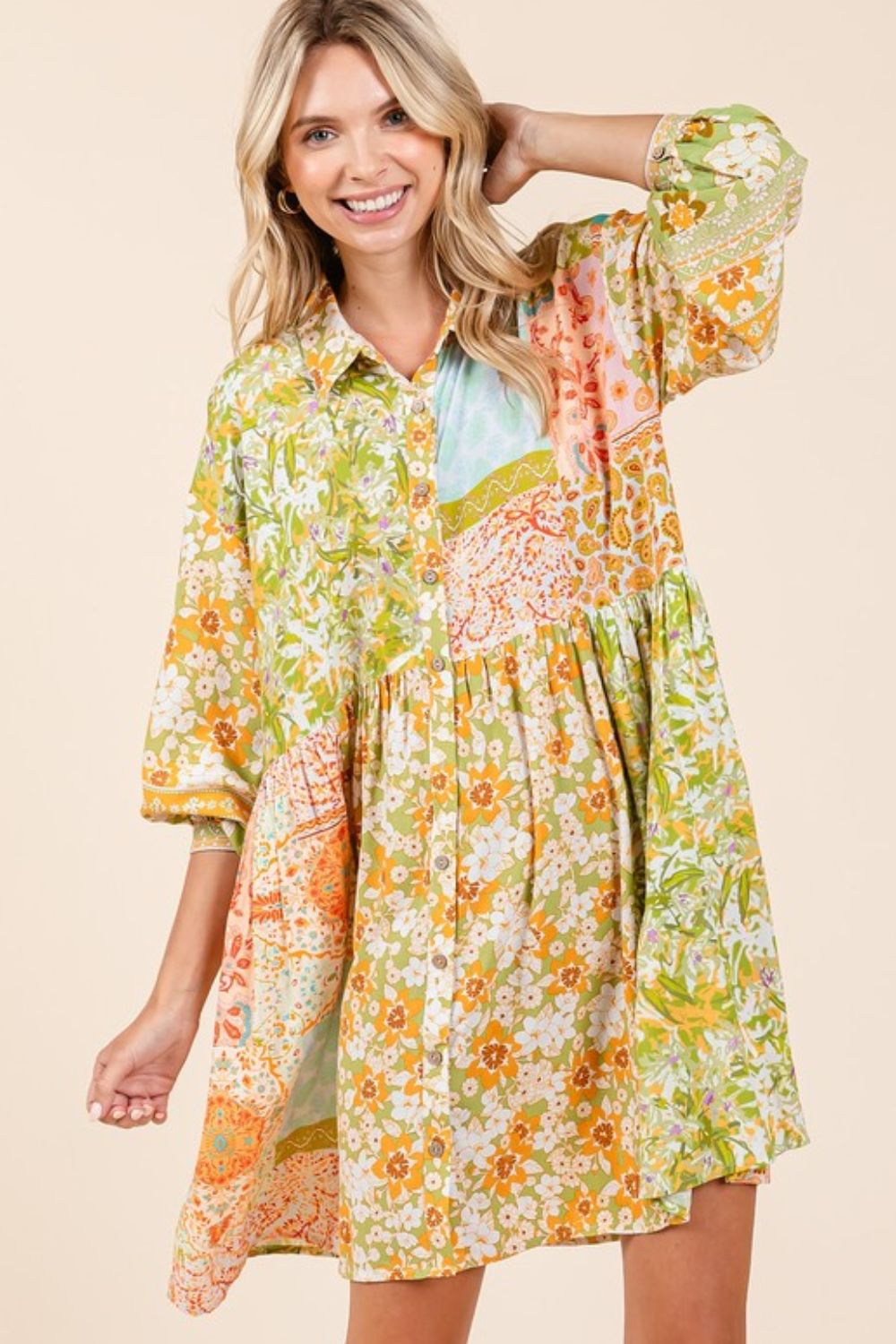 Mittoshop Button Up Collared Tiered Maxi Shirt Dress main image 0