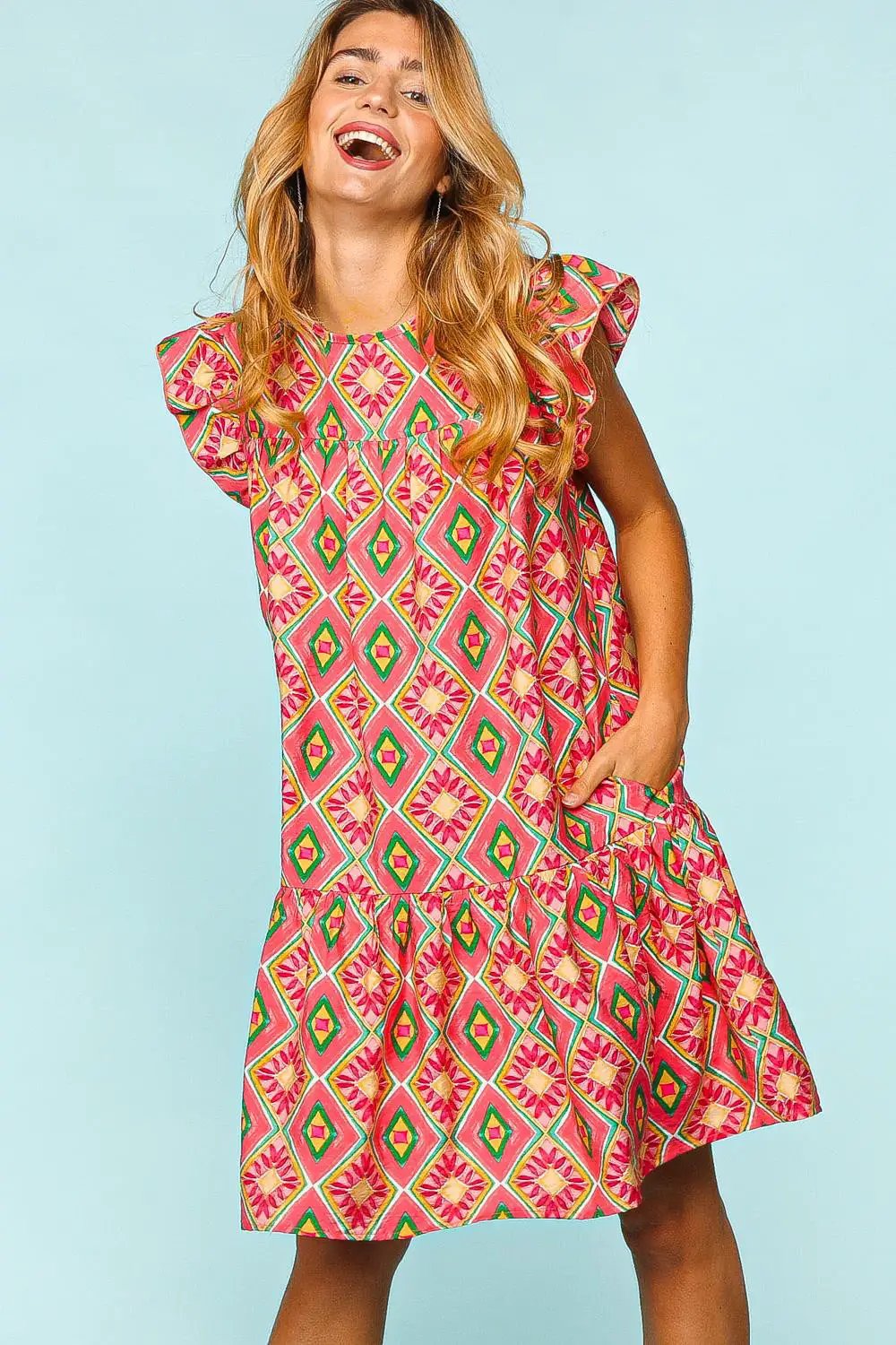 Haptics Full Size Mock Neck Sleeveless Printed Dress