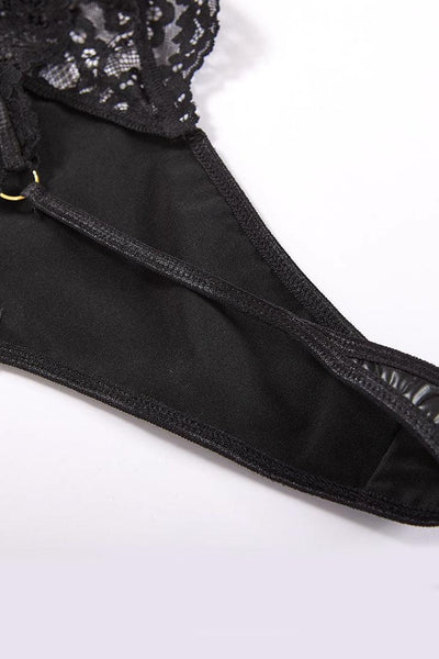 Black Faux Leather Lace Sides Sexy Thong Lingerie Bodysuit