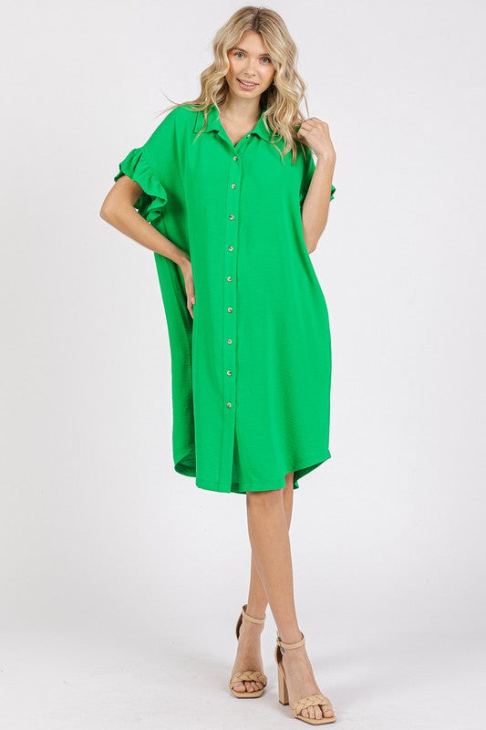 Mittoshop Tiered Notched Flare Sleeve Dress
