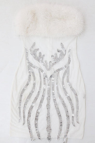 White Feather Sequins Strapless Mesh Sexy Party Holiday Dress