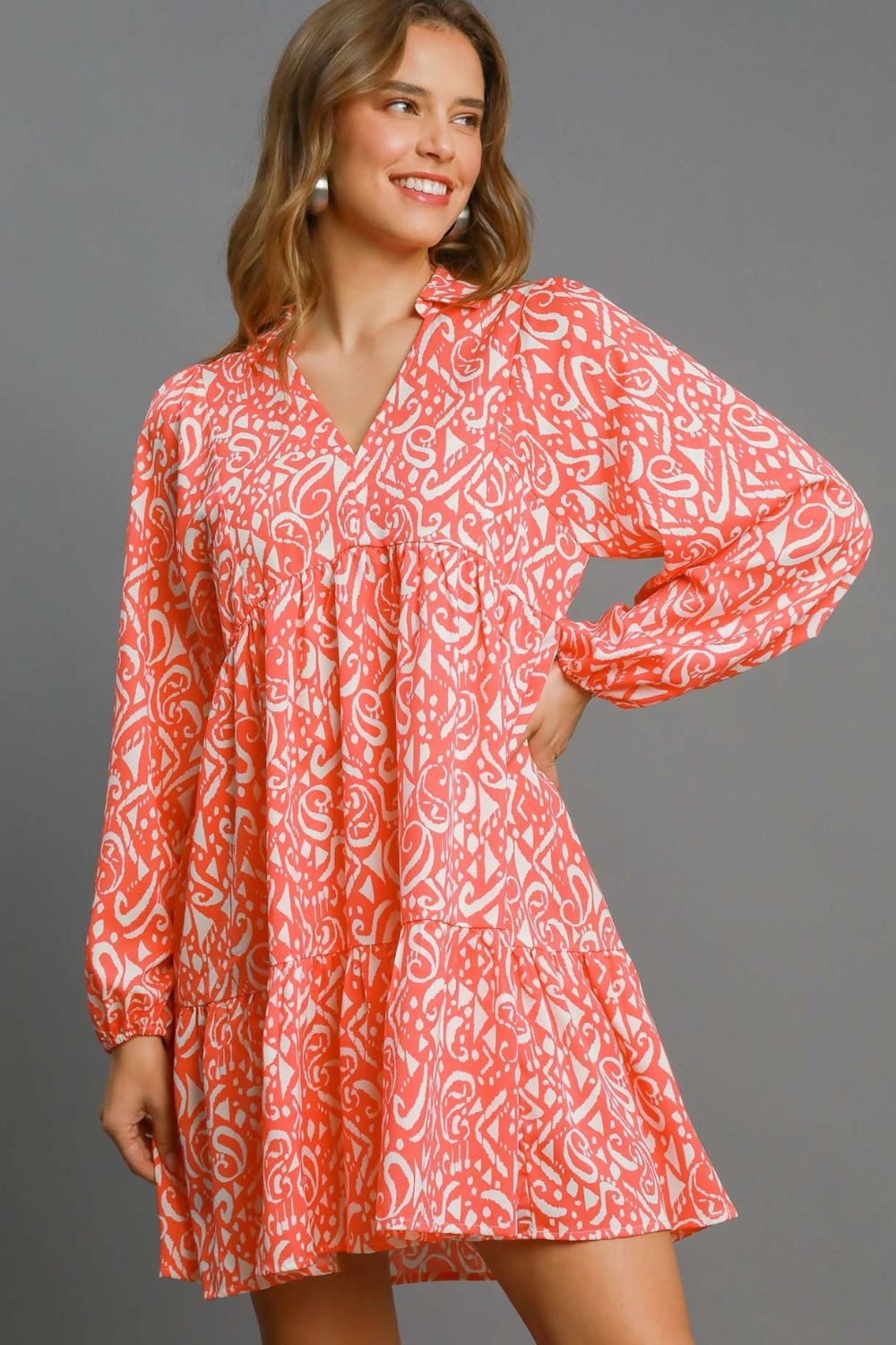 Umgee Full Size Two Tone Floral Print Babydoll Dress Plus Size main image 0