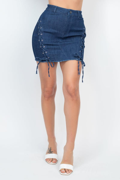 Criss-cross Distressing Hem Skirt - AMIClubwear