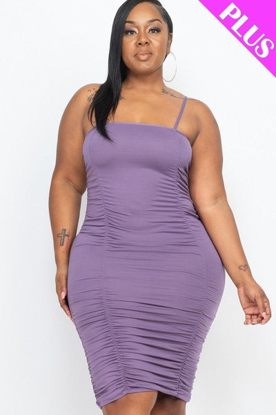 Plus Size Double Ruched Front And Ruched Back Detail Mini Dress - AMIClubwear