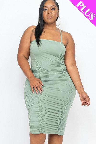 Plus Size Double Ruched Front And Ruched Back Detail Mini Dress - AMIClubwear