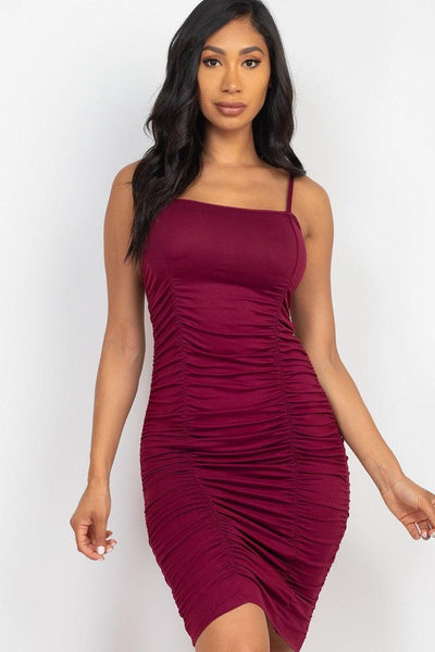 Double Ruched Front And Ruched Back Detail Mini Dress - AMIClubwear