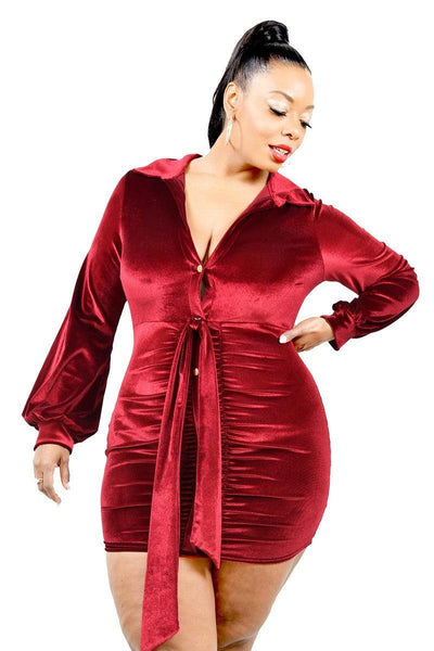 Plus Velvet Bishop Sleeve Mini Dress - AMIClubwear