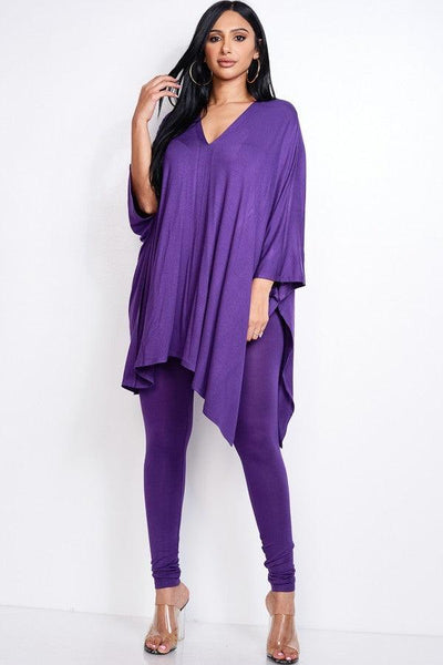 Solid Heavy Rayon Spandex Cape Top And And Leggings 2 Piece Set - AMIClubwear