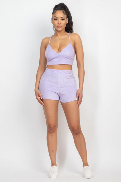 Terry Towel Bralette Top & Mini Shorts Set - AMIClubwear