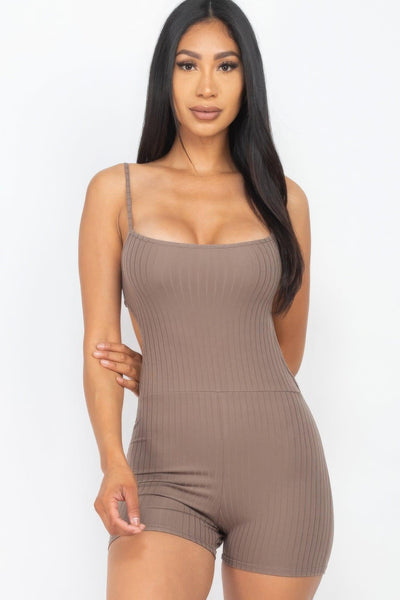Ribbed Sleeveless Back Cutout Bodycon Active Romper - AMIClubwear