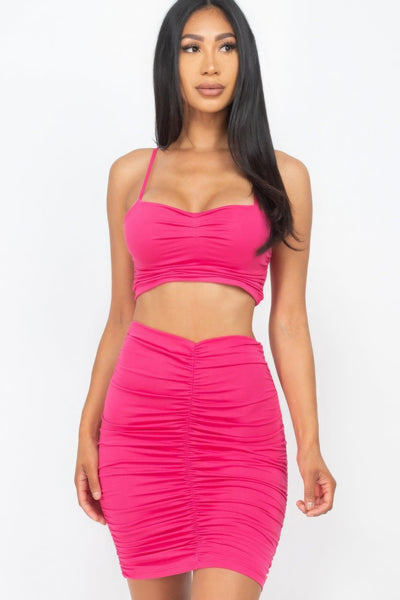 Ruched Crop Top And Skirt Sets - AMIClubwear