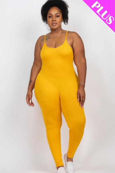 Plus Size Solid Bodycon Cami Jumpsuit - AMIClubwear