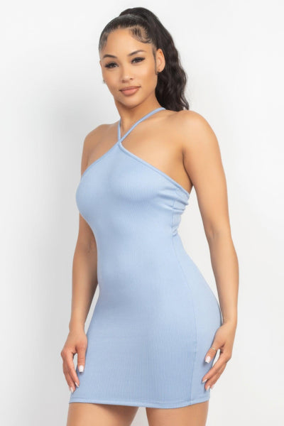 Halter Neck Ribbed Seamless Cut-out Dress - AMIClubwear
