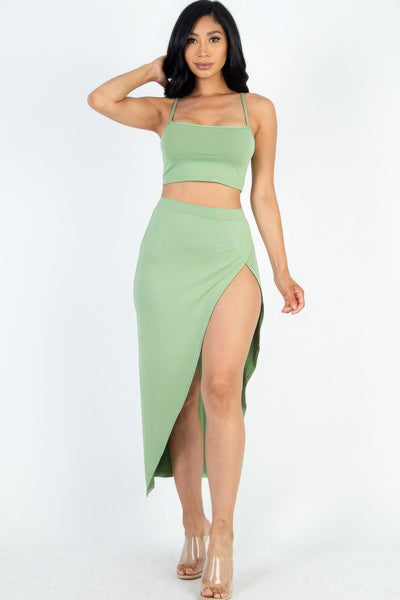 Crop Cami & Split Thigh Maxi Skirt Set - AMIClubwear