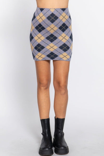 Argyle Jacquard Sweater Mini Skirt - AMIClubwear