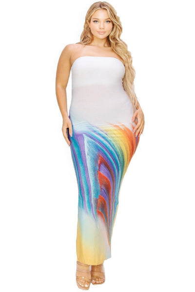 Plus sleeveless color gradient tube top maxi dress - AMIClubwear