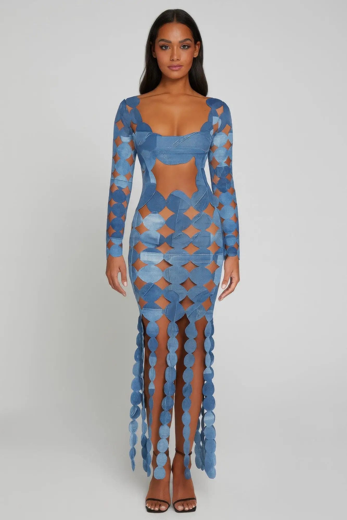 Denim Print Sexy Cut Out Maxi Dress – AMIClubwear