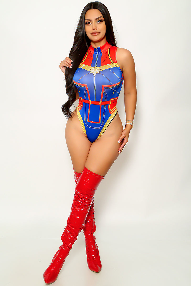 Red Blue Gold Stretchy Sexy Superhero Costume Red Blue Gold Stretchy Sexy Superhero Costume