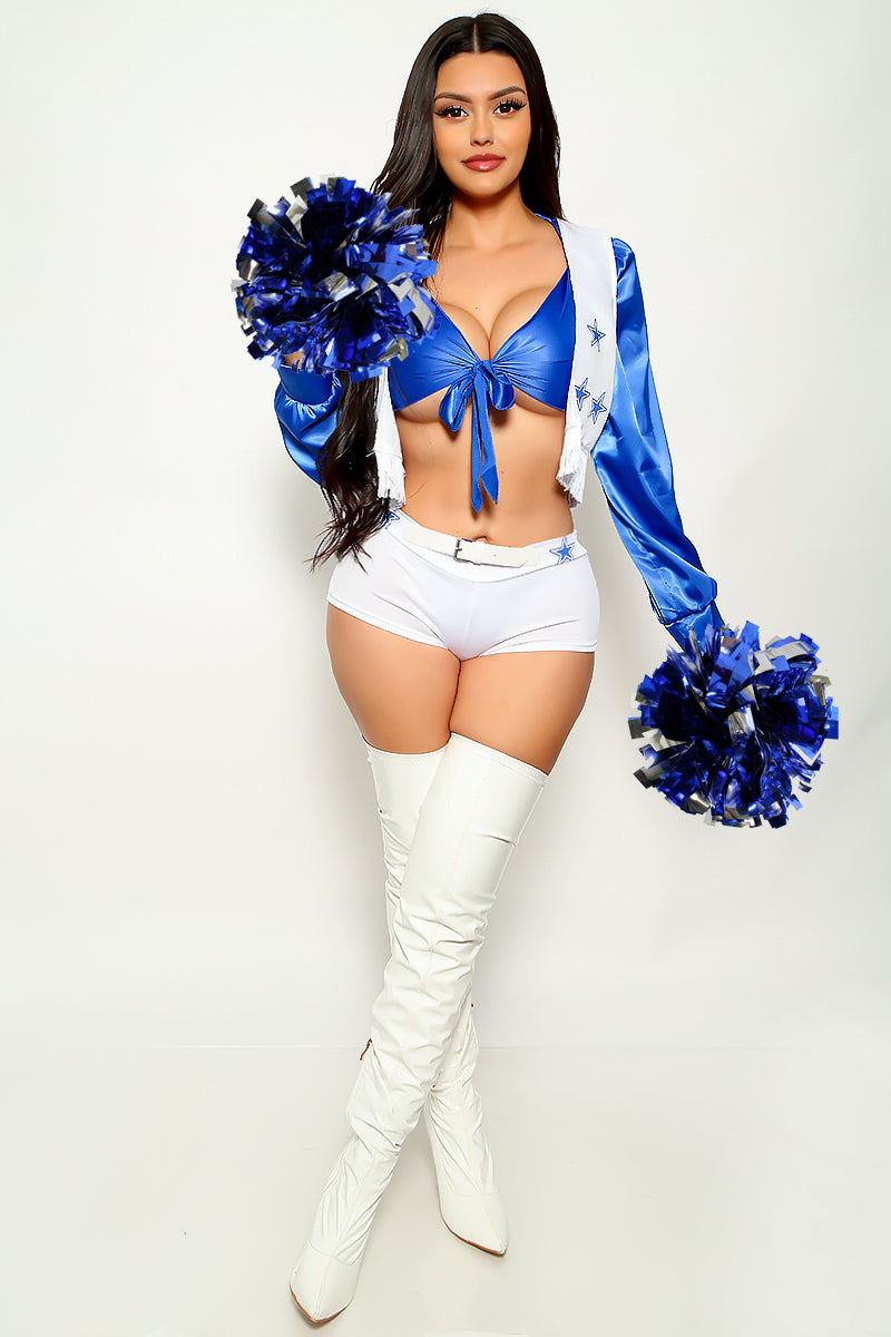 White Blue Star Cowboy Sexy Football Cheerleader Costume White / L White Blue Star Cowboy Sexy Football Cheerleader Costume White / L