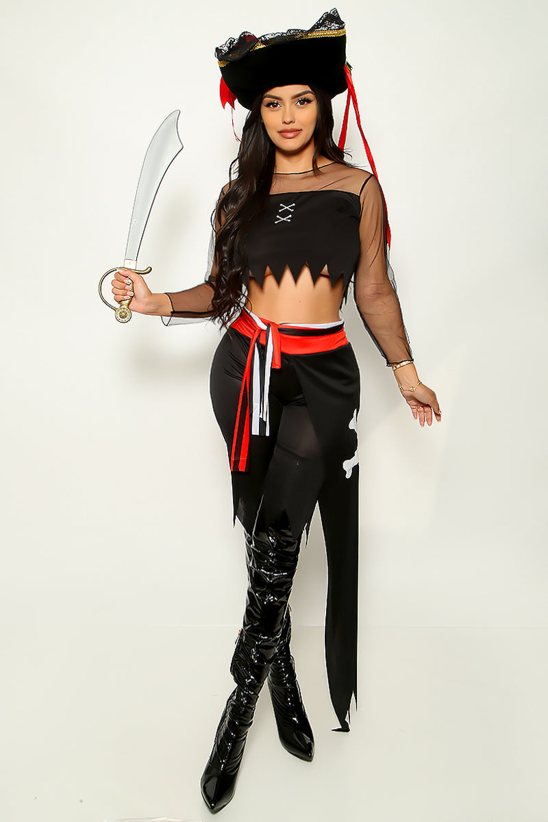 Black White Skull Sexy Pirate Costume Black / SM