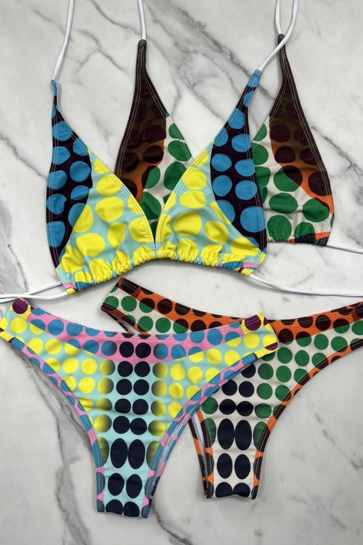 Green Multi Dot Bikini Body Shape Print Cheeky 2Pc Swimsuit Set