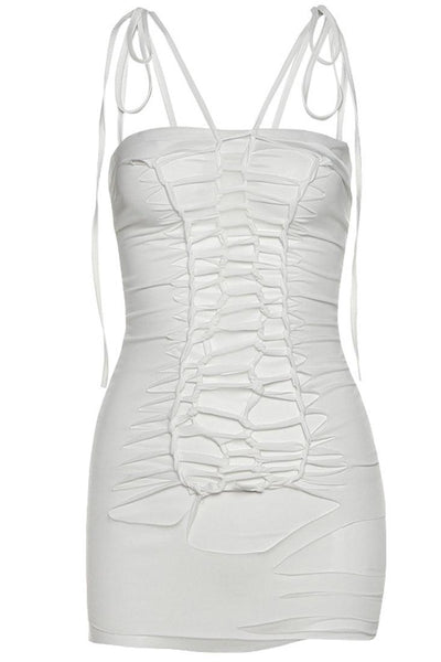 White Mesh Sheer White Braided Distressed 2 Layer Sexy Dress - AMIClubwear