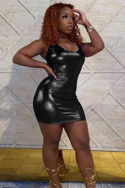Black Metallic Halter Sexy Stretchy Fitted Mini Party Dress - AMIClubwear