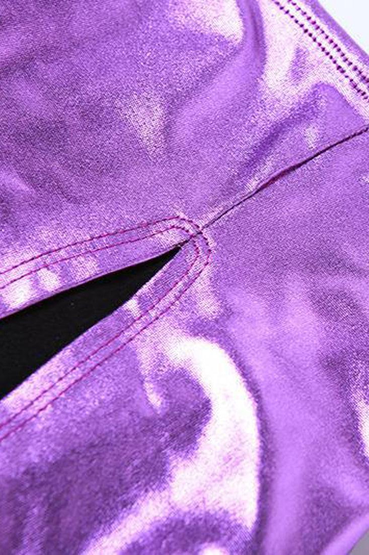 Purple Metallic Backless Bodysuit Slit Skirt 2Pc Party Dresss - AMIClubwear