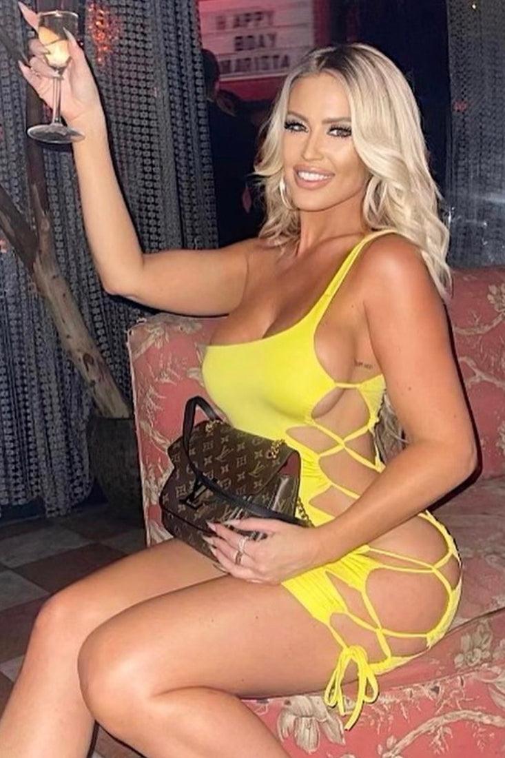 Yellow One Shoulder Lace Up Sexy Party Dress WY6741