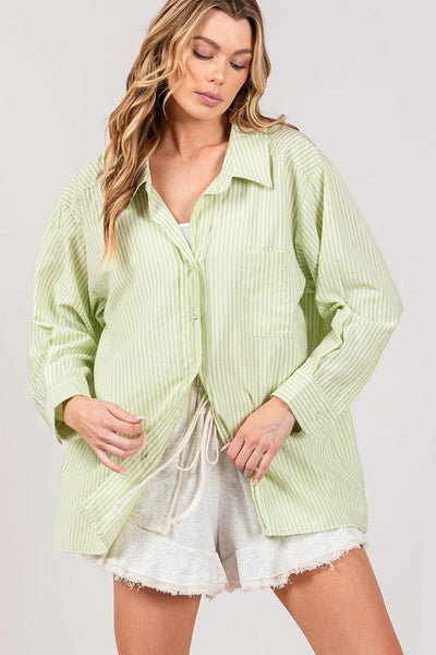 SAGE + FIG Striped Button Up Long Sleeve Shirt - AMIClubwear