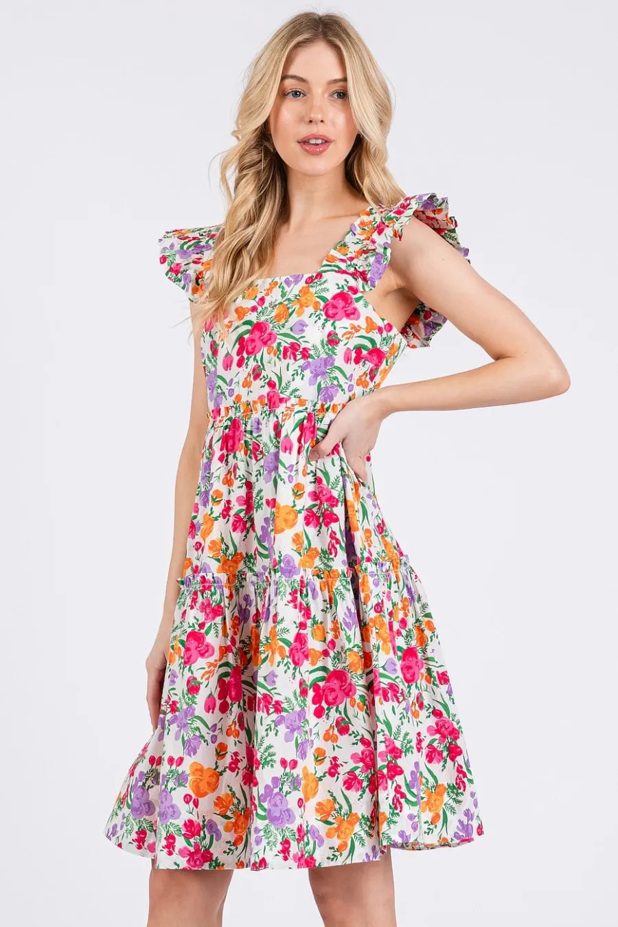 Mittoshop Floral Chiffon Ruffle Short Sleeve Mini Dress main image 0