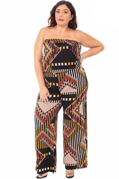 Abstract Print Tupbe Top Plus Size Jumpsuit - AMIClubwear
