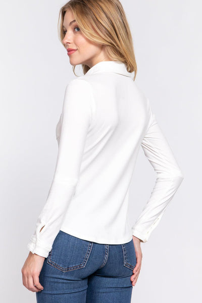 ACTIVE BASIC Long Sleeve Front Pocket DTY Brushed Shirt - AMIClubwear