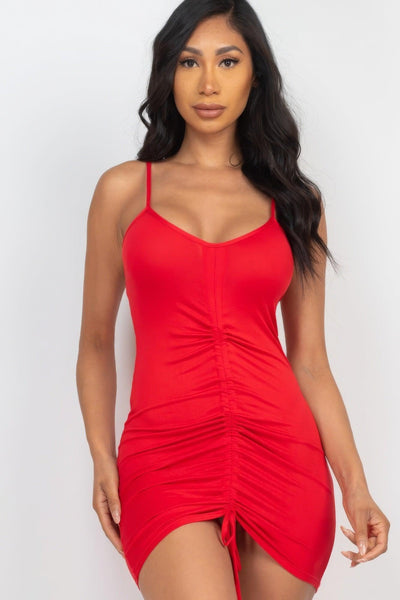 Adjustable Ruched Front Detail Mini Dress - AMIClubwear