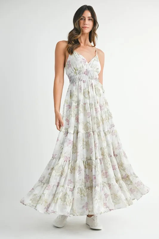 MABLE Floral Print Shoulder Tie Layered Mini Dress main image 1