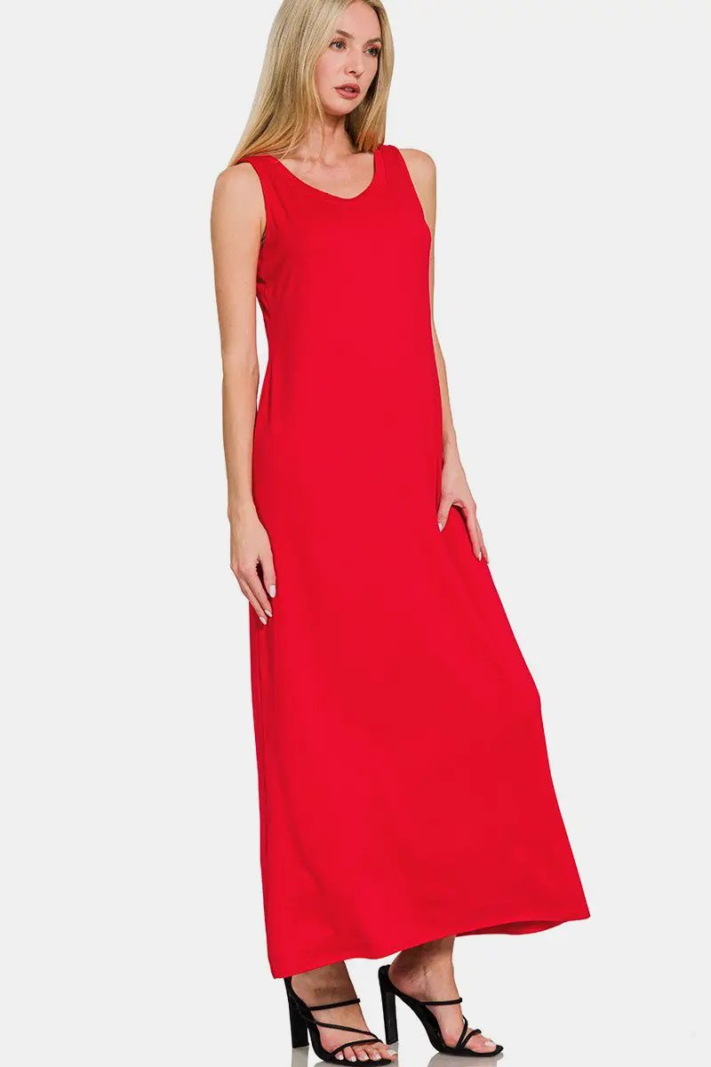 Square Neck Wide Strap Midi Tank Dress