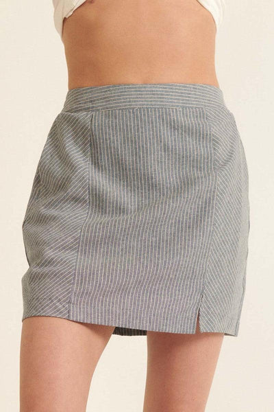 Banded Front Waist Pinstripe Mini Skirt - AMIClubwear