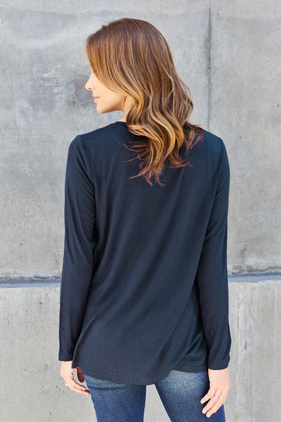 Basic Bae Full Size V-Neck Long Sleeve Top - AMIClubwear