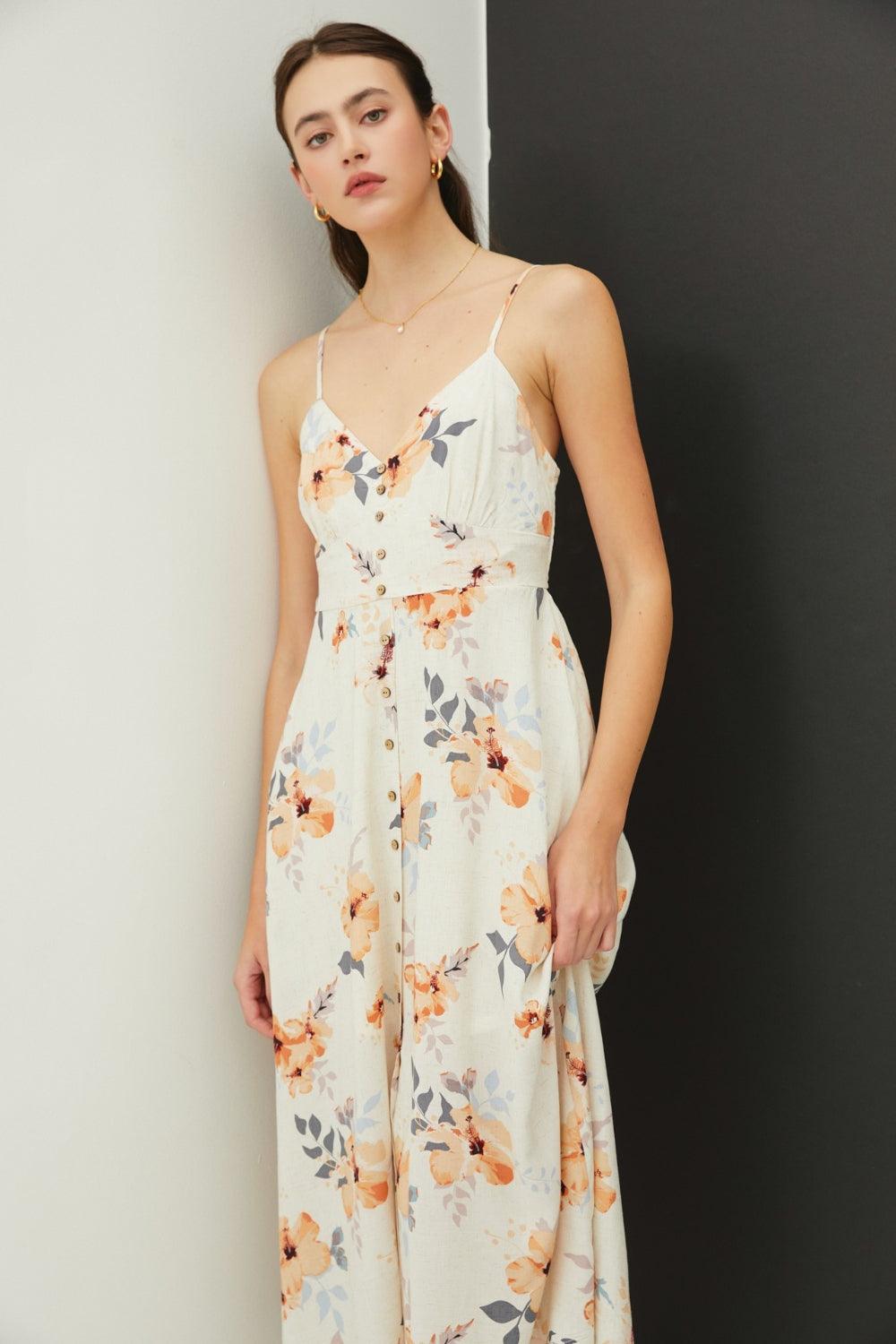 Be Cool Floral Button Down Cami Midi Dress - AMIClubwear