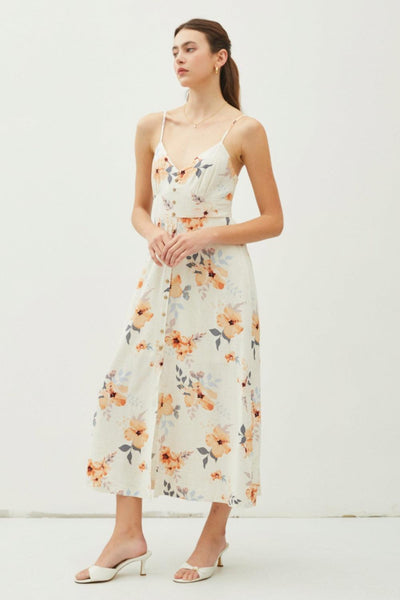 Be Cool Floral Button Down Cami Midi Dress - AMIClubwear