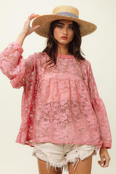 BiBi Floral Lace Long Sleeve Top - AMIClubwear